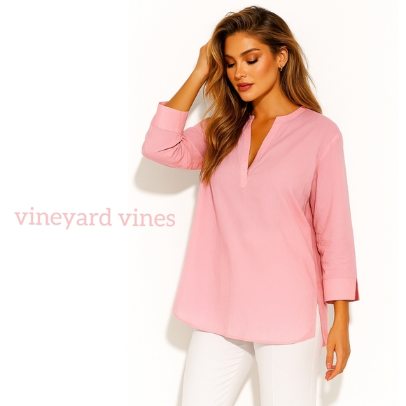 Vineyard Vines Tops - Vineyard Vines Pink Split-Neck Tunic Top